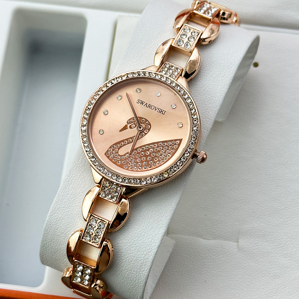 Conjunto De Pulseira De Relógio , 2 Peças , Cisne Grátis , Feminino , Strass , Relógios De Aço Inoxidável — imagem 2 de 2