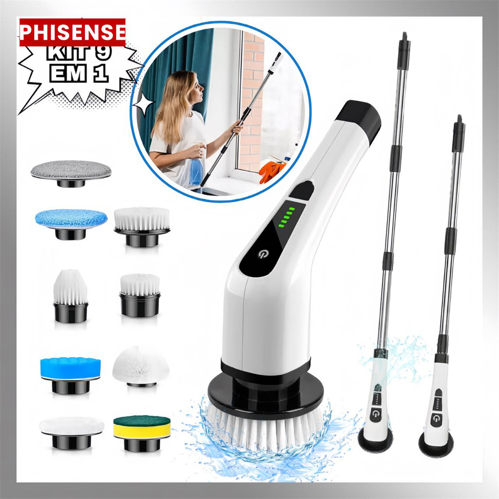 Esfregão Elétrico 9 Em 1 Sem fio Escova De Limpeza Pesada Multiuso 360 Recarregável Giratória