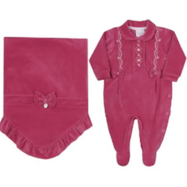 Saída Maternidade Plush Bebê Menina Bordado Paraiso Rf 16139