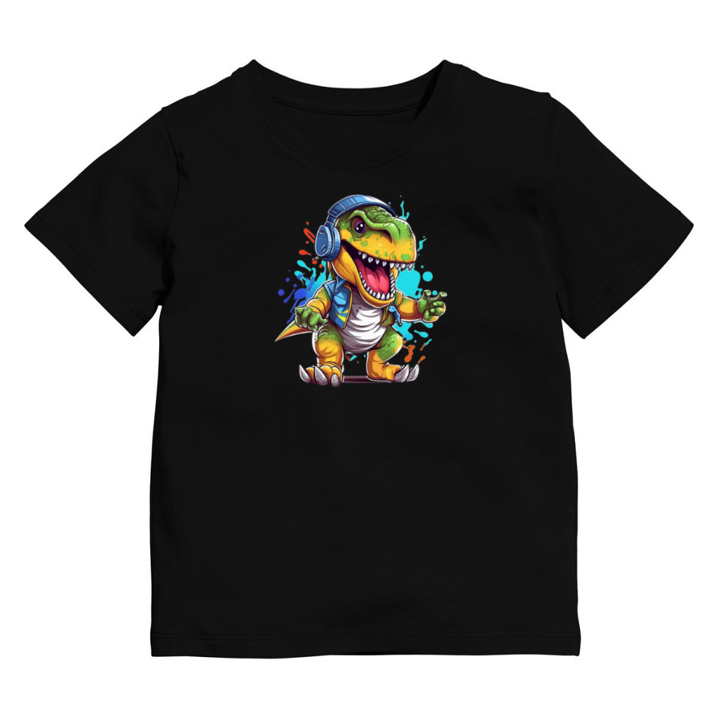 Camiseta Infantil e Juvenil Menino e Menina Preta Varias estampas Modernas De Dinossauros Dinossauro