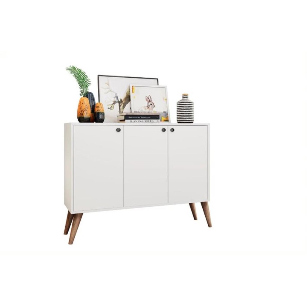 Aparador Buffet Retro Para Sala Estar 3 Portas Congo Branco