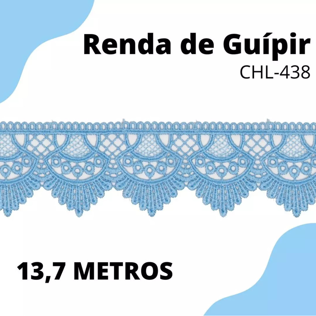 Renda Guipir CHL-438 6.8 Cm -  Rolo C/13.7 Metros Cor:Azul-Hortencia