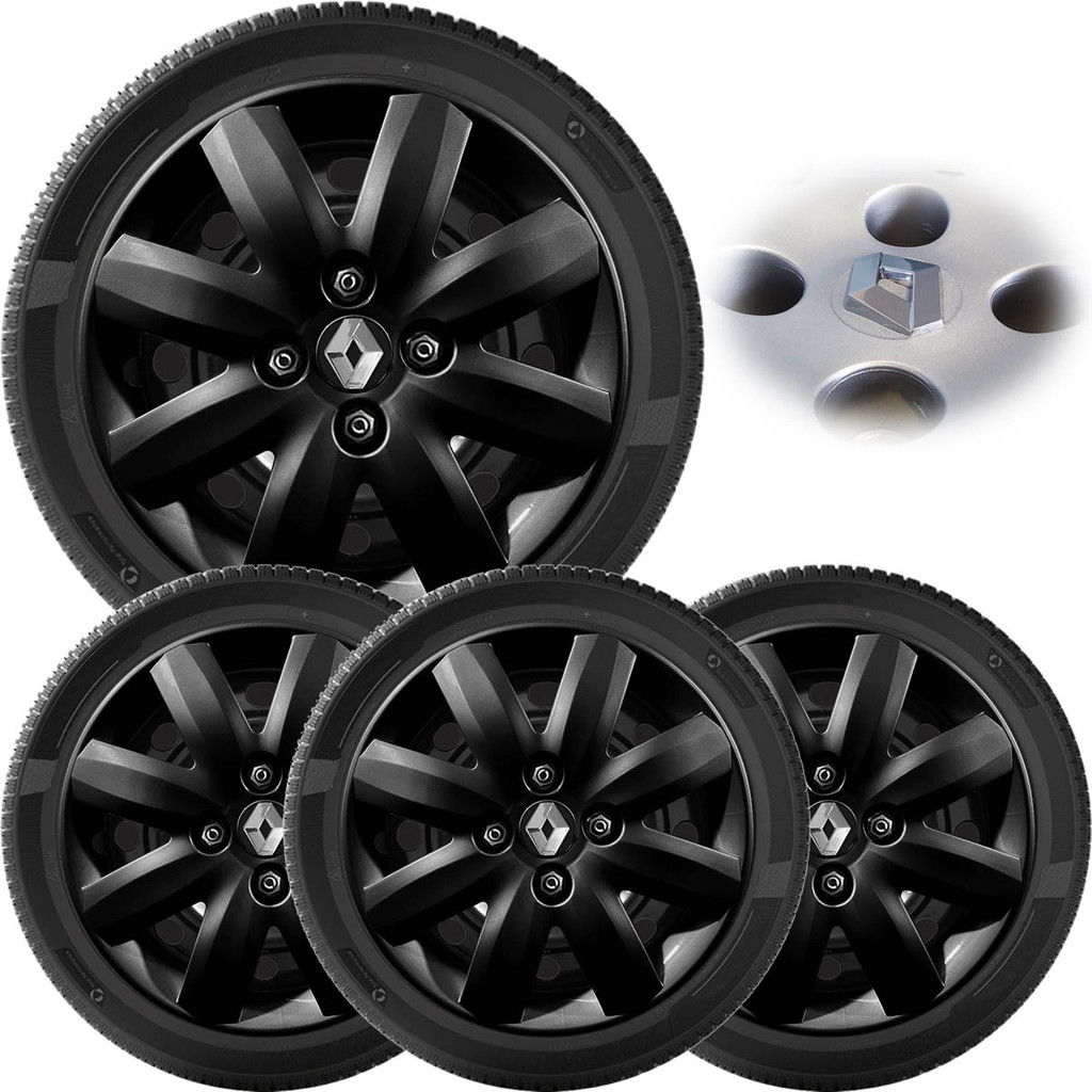 4x Calota CLIO LOGAN SANDERO 2007 a 2013 Aro 14 Black Piano