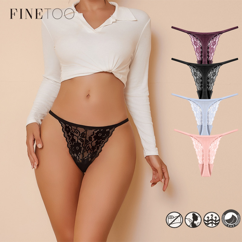 FINETOO Tanga De Renda Para Mulheres Lingerie Sem Costura Roupa Íntima De Seda Gelada Calcinha Com Costas Em T em Oferta na Shopee