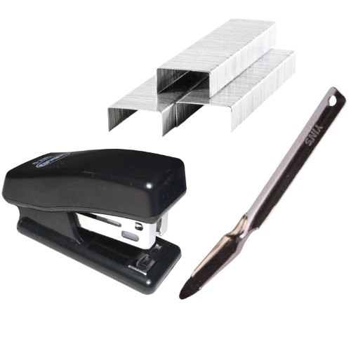 Kit Mini Grampeador de Metal 26/6 + 5.000 Grampos 26/6 + Extrator de Grampos Espátula
