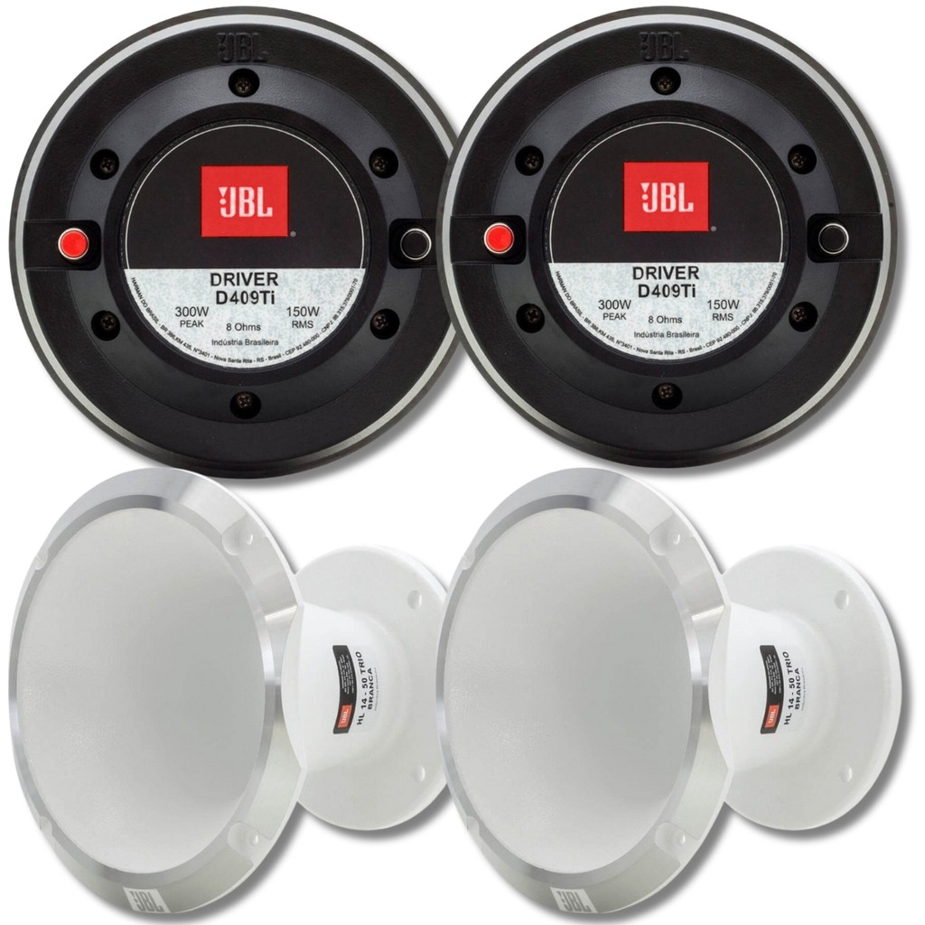 Kit 2 Driver Jbl D409ti Titânio + 2 Cornetas Jbl Hl14 Branca