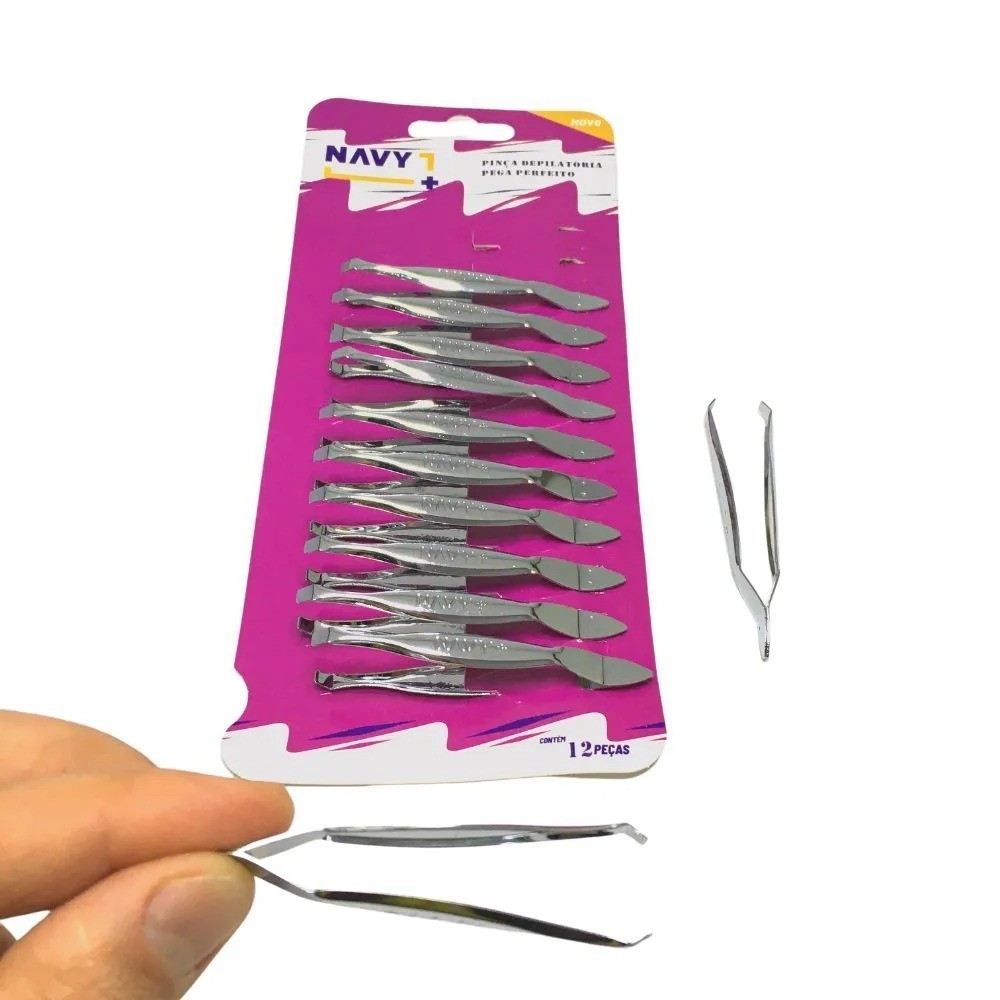 Cartela de pinça depilatória 12 peças Para sobrancelha Navy em Oferta na Shopee