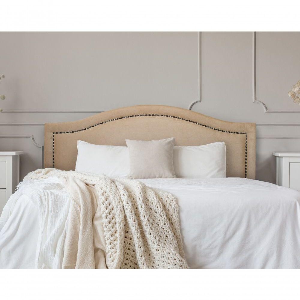 Cabeceira King Curva Luxo 193x60 Suede Bege - Tachas Fumê - Home & Living