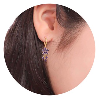 Brinco Zircônia Strass Flor Roxo Brincos Pendentes em Oferta na Shopee