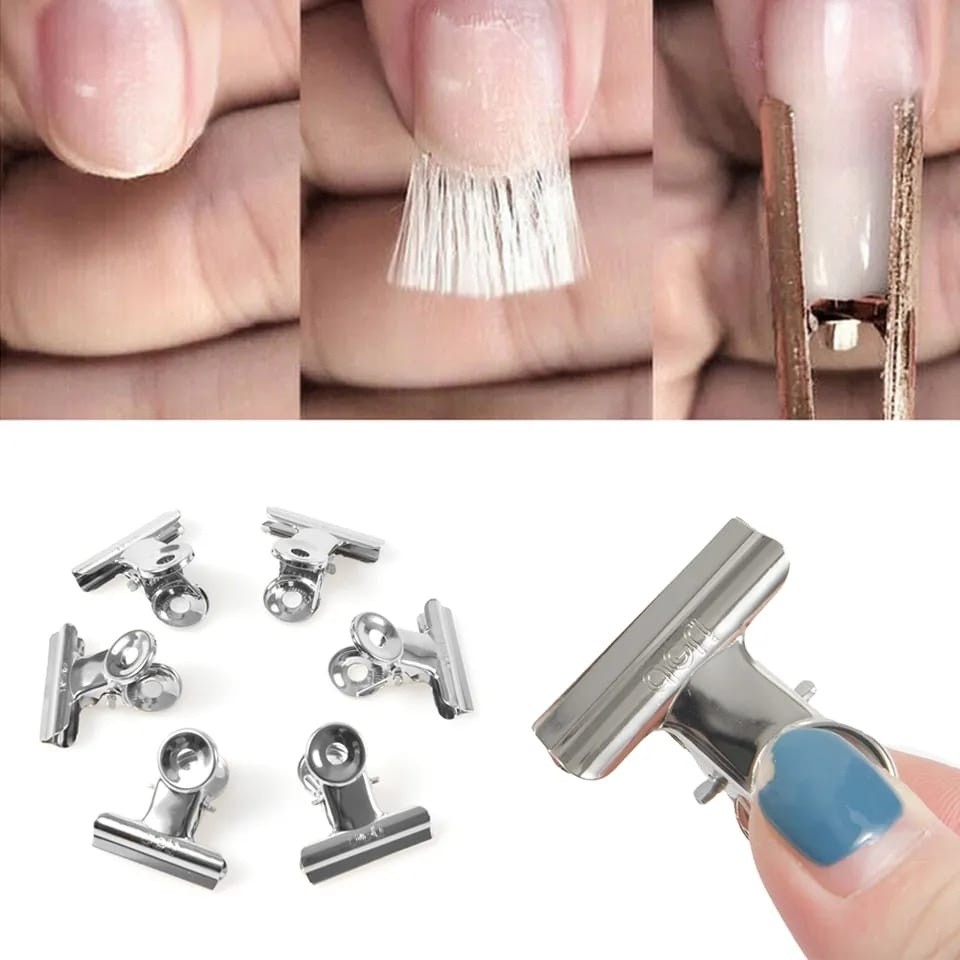 Kit 12 Presilhas Grampo Metal Prata ou Rose Gold para Unhas Curvatura C Tamanho MÉDIO
