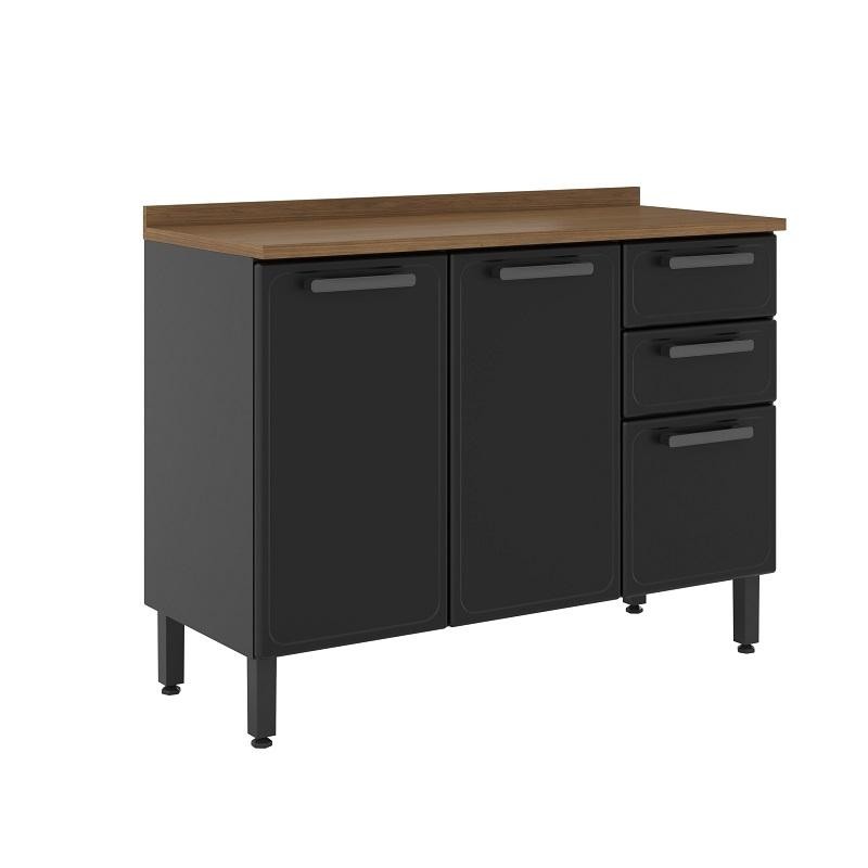 Balcão De Cozinha Com Tampo de Aço 3 Portas 2 Gaveta Grafite em Oferta na Shopee