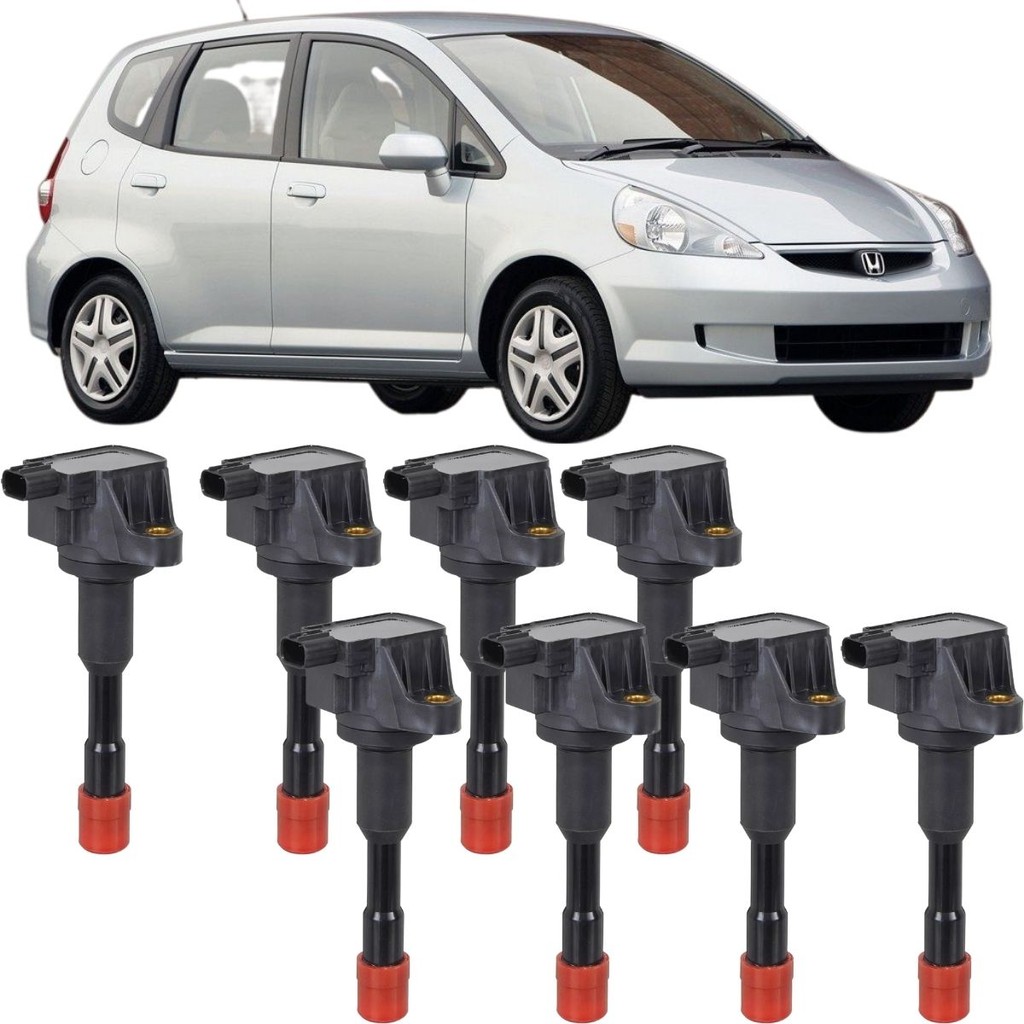 Kit 8 Bobina De Ignição Dianteira Traseira Honda Fit 1.4 8V 2004 2005 2006 2007