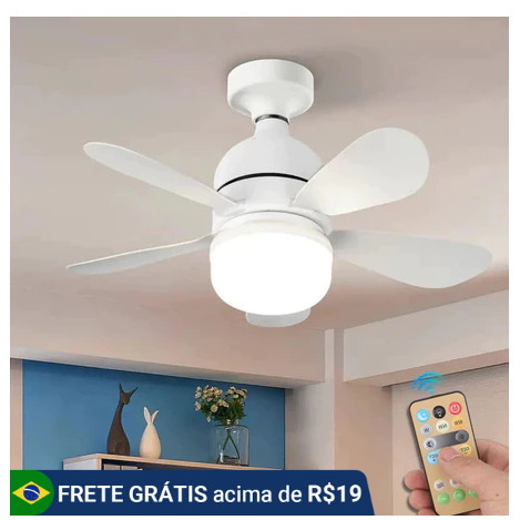 Ventilador de teto Com Luz para Pequenos Espaços (6 Hélices) Controle Remoto Bivolt LED 110V-220V