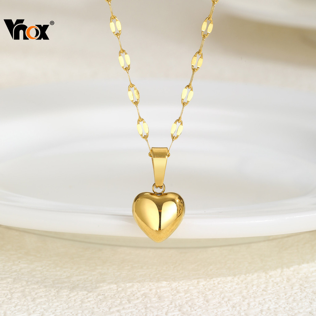Colar Com Pingente Em Forma De Coração Vnox Para Mulheres , Simples De Aço Inoxidável Dourado 18K Não Manchado , Present em Oferta na Shopee