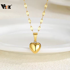 Colar Com Pingente Em Forma De Coração Vnox Para Mulheres , Simples De Aço Inoxidável Dourado 18K Não Manchado , Present