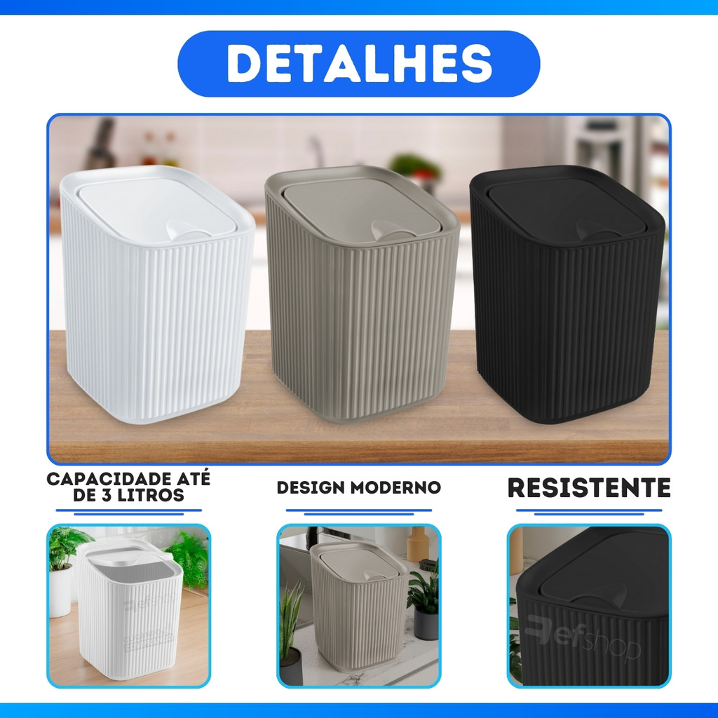 Lixeira de Pia Mesa Lixeirinha 3 Litros Cesto de Lixo Para Cozinha Banheiro - FULL