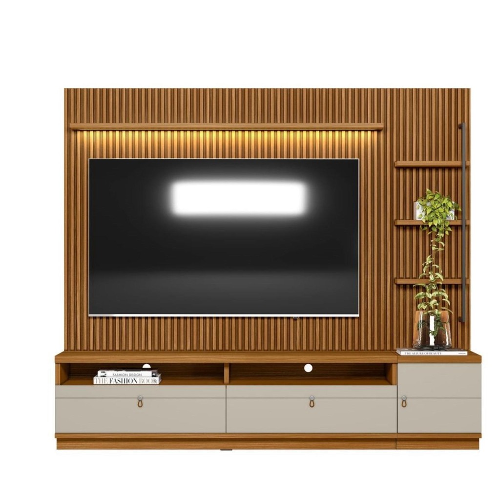 Rack com Painel Ripado 1 Módulo Lateral Ouro Preto em Oferta na Shopee