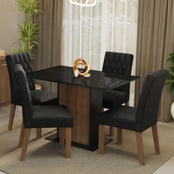 Conjunto Sala de Jantar Mesa Tampo de Vidro 4 Cadeiras Rustic/Preto/Oxford Reale Madesa