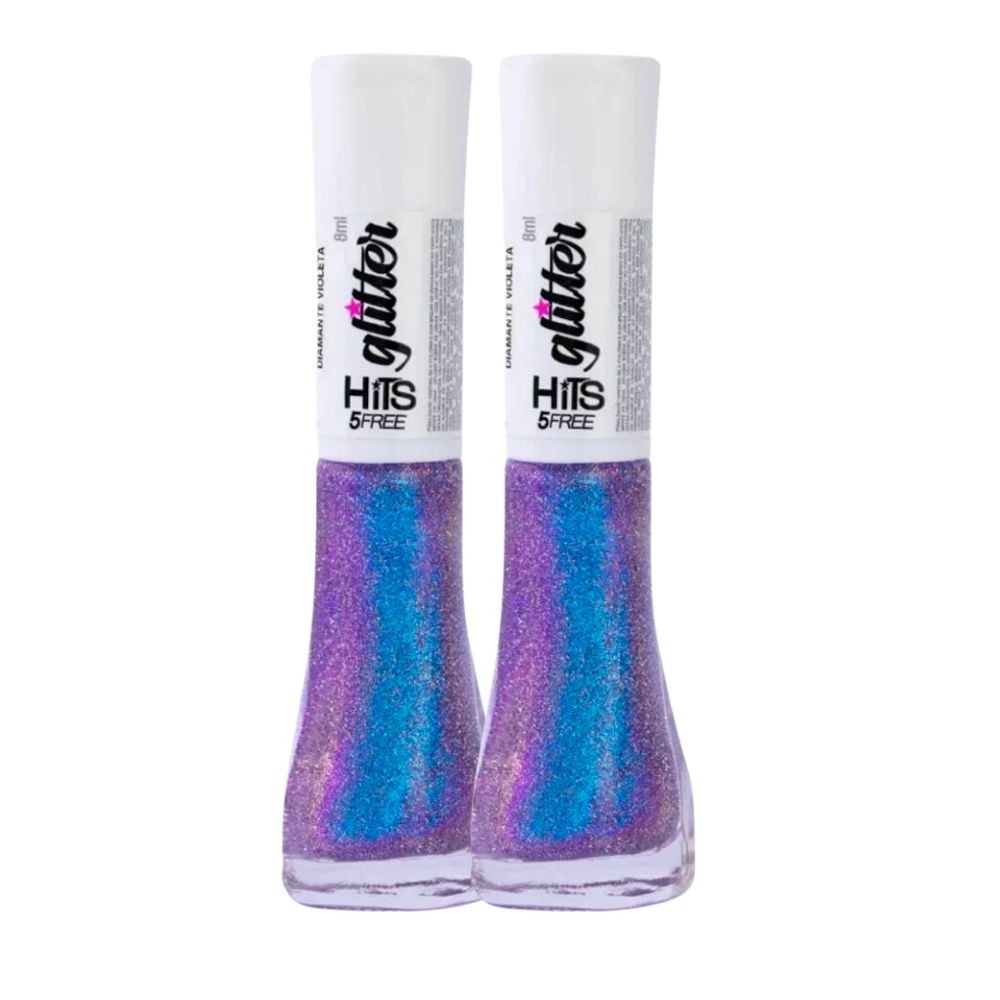 Kit 2 Esmalte Hits 5Free Glitter Cor Diamante Violeta 8ml - Beauty