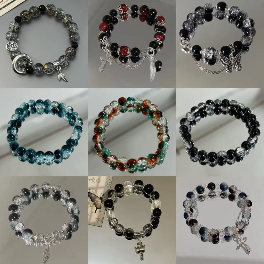 Pulseira De Contas De Vidro Com Padrão De Rachadura De Gelo Para Homens E Mulheres Pulseiras Pingente De Espada Cruzada em Oferta na Shopee