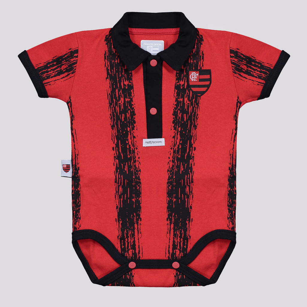 Body Polo Flamengo Listrado Vermelho e Preto