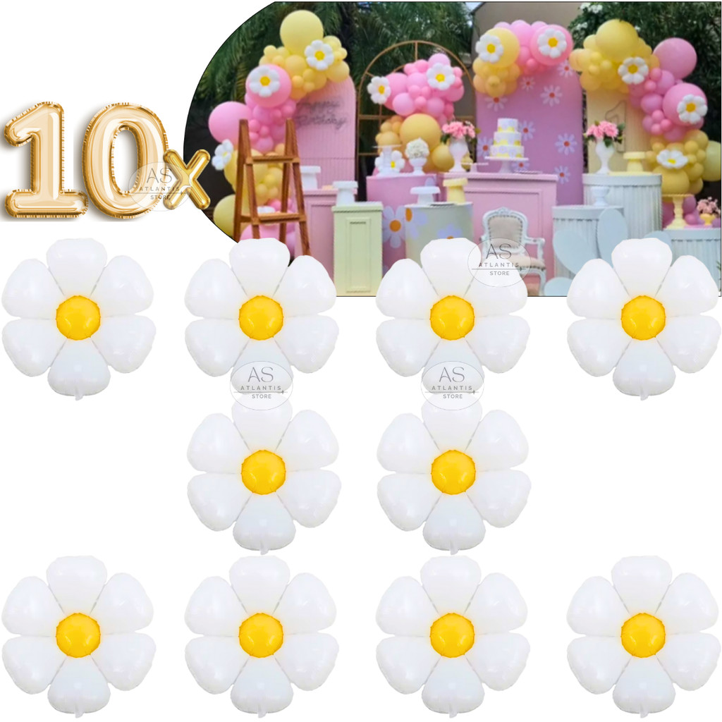 5 10 20 ou 30 Balão Flor Margarida Branca 45cm Decoração Jardim Festa Enfeite Aniversário Chá Bebê