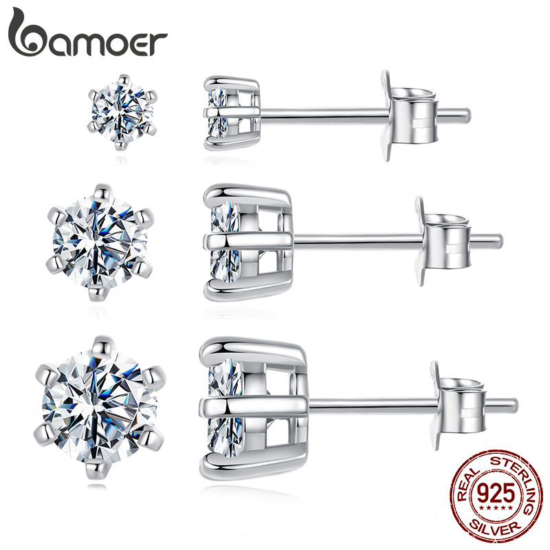 Brincos De Prata Esterlina 925 Bamoer , Joias De Moissanite De Seis Pontas , Presente Feminino em Oferta na Shopee