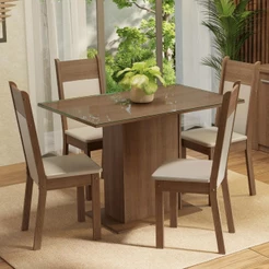 Conjunto Sala de Jantar Mesa Tampo de Vidro 4 Cadeiras Viena Madesa