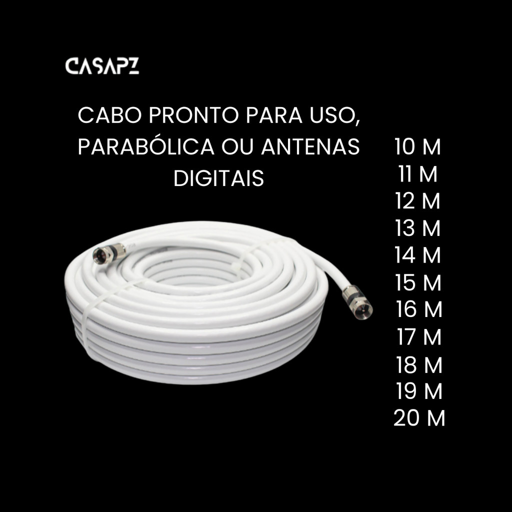 Cabo Coaxial Para Antena TV Pronto Com Conectores 10M 11M 12M 13M 14M 15M 16M 17M 18M 19M 20M em Oferta na Shopee