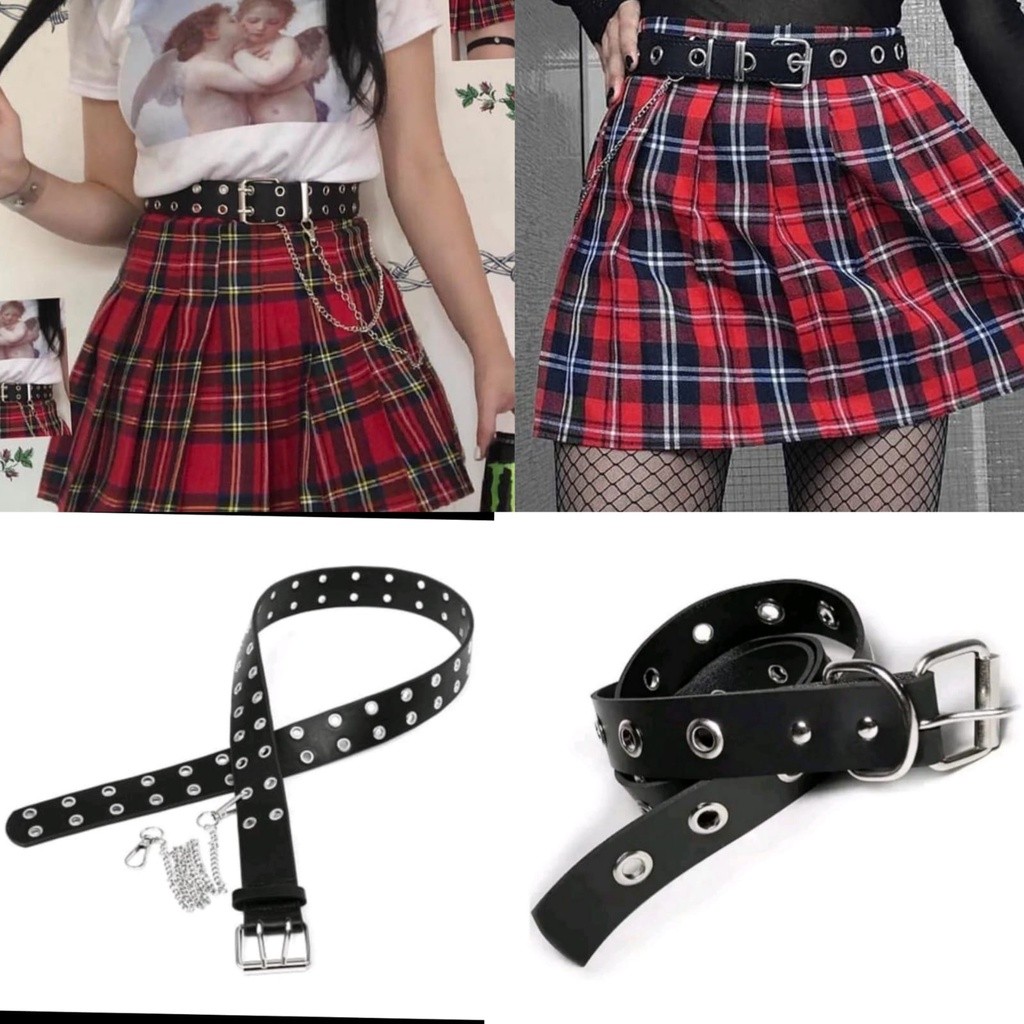 Cinto Punk Rock Ilhós Duplo e Cinto Punk Rock Ilhós Ùnico + Correntinha  Cosplay Kpop Kawaii Ghotico Grunge