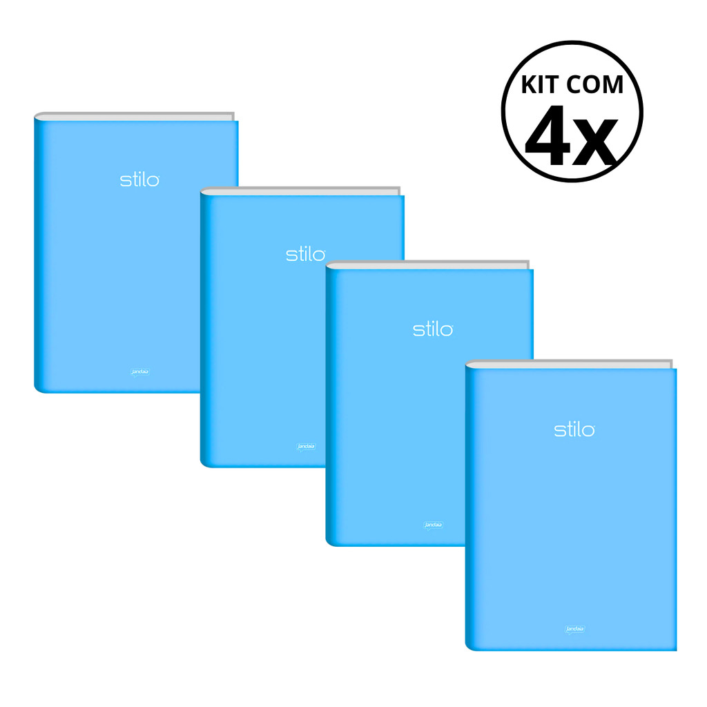 Kit Com 4 Cadernos Brochura 80 Fls Pautado Capa Dura - Stilo AZUL PASTEL em Oferta na Shopee