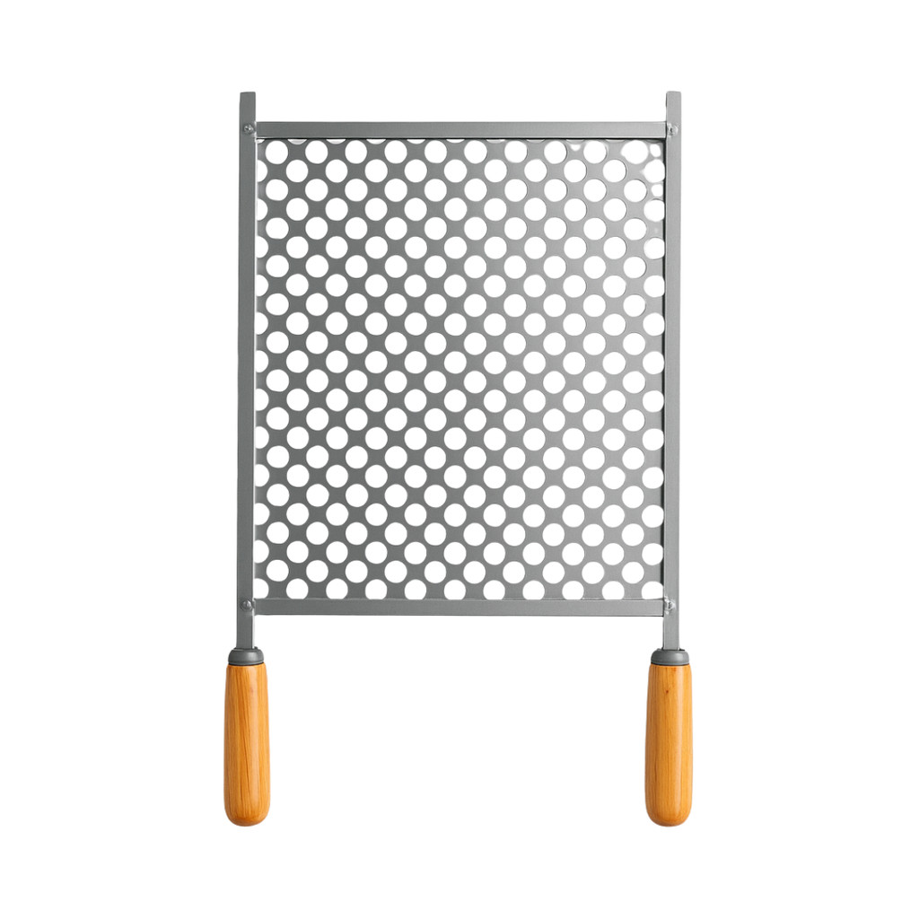 Grelha De Aço Para Churrasco 33x36cm Tela Moeda Churrasqueira Com Cabo Madeira