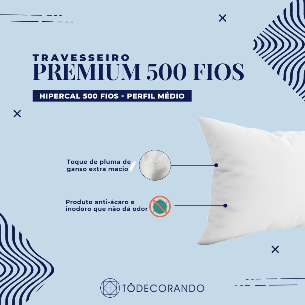 Travesseiro Percal 500 Fios Pluma Sintética Premium Branco