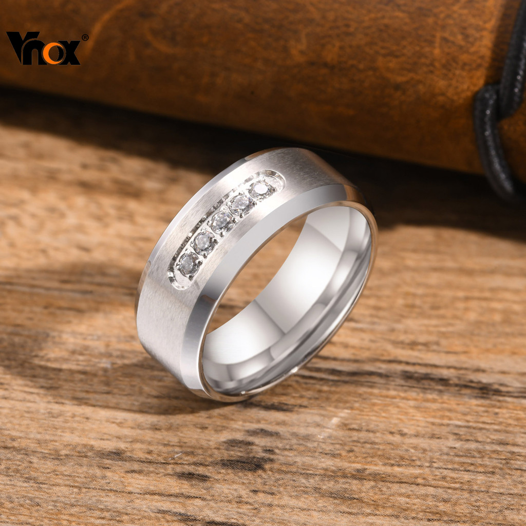 Anel De Prata Com Diamante De Zircônia Vnox Para Homens , Não Manchado De Aço Inoxidável , Presente De Joia Diária Festa