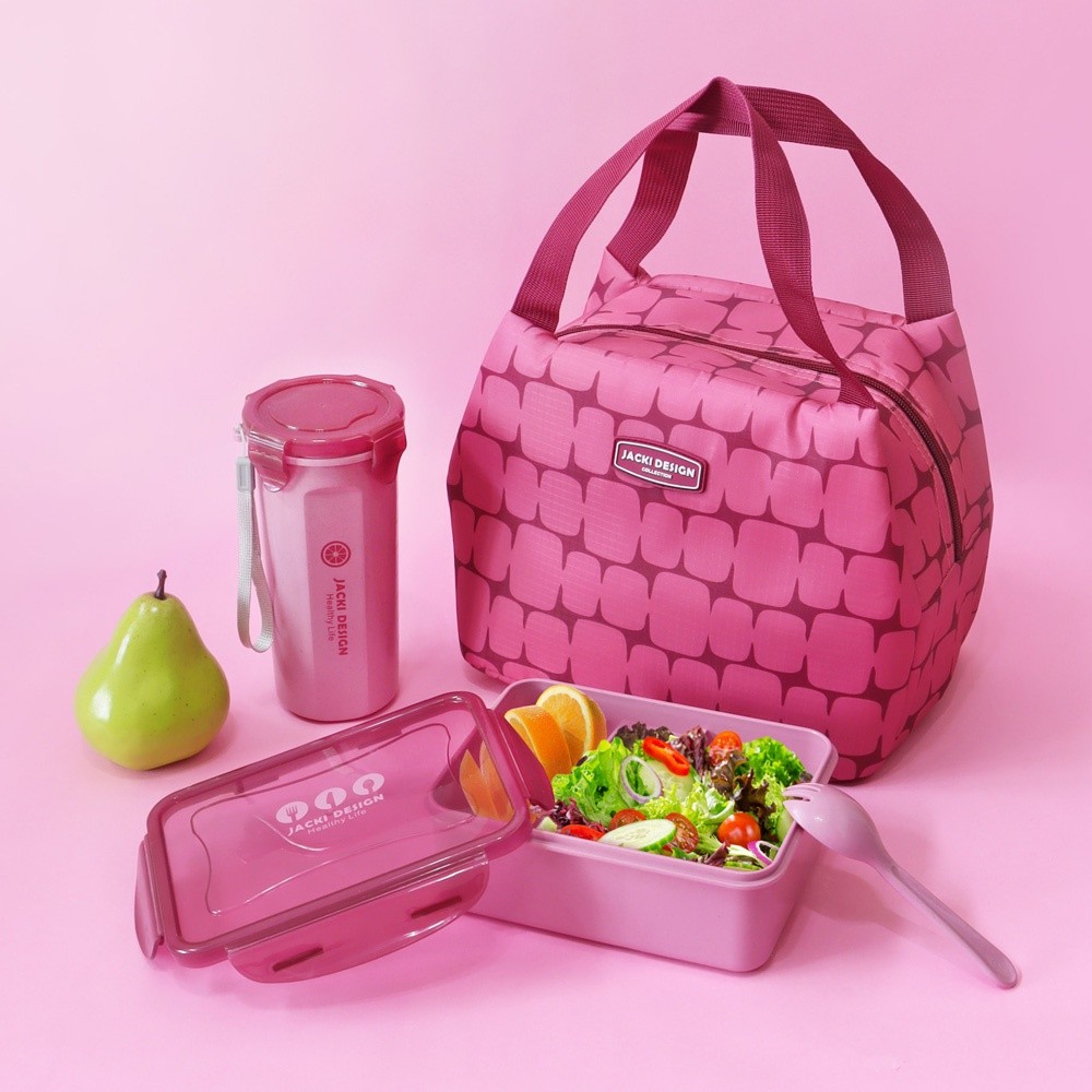 Kit Lancheira Bolsa Térmica Pote Marmita + Garrafa + Garfo Fitness Academia Escola Trabalho 4 Pçs