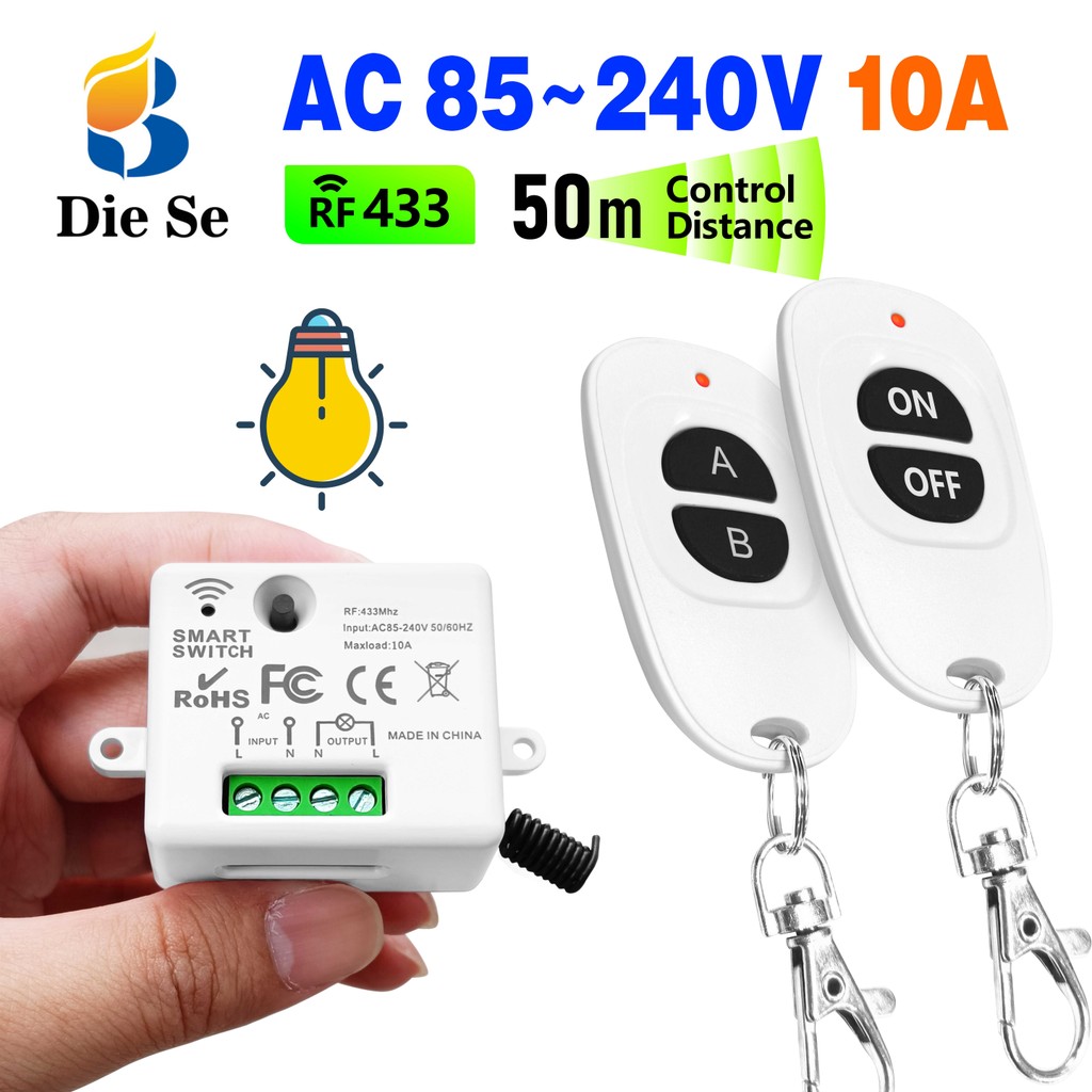 Interruptor de controle remoto sem fio RF 433 MHz AC 110V 220V 240V Módulo de relé para luz,LED e eletrodomésticos