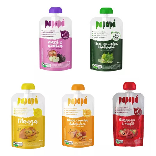 Kit 5 Papinhas Orgânicas Papapá - Sabores Diversos
