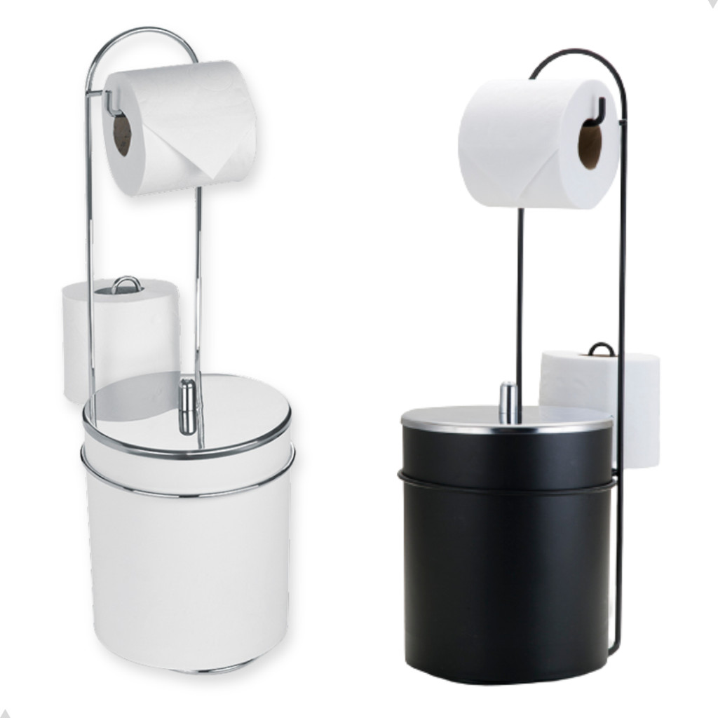 Lixeira Para Banheiro Lavabo Suporte de Chão com Papel Higiênico Tampa Inox Resistente Cesto de Lixo
