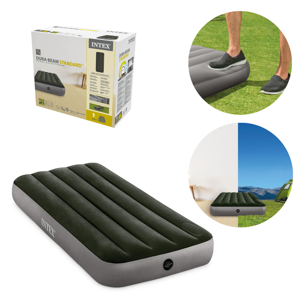 Colchão Inflável Solteiro (191 x 76 x 25cm) Dura Beam c/ Bomba de Pé Embutida 64760 Intex
