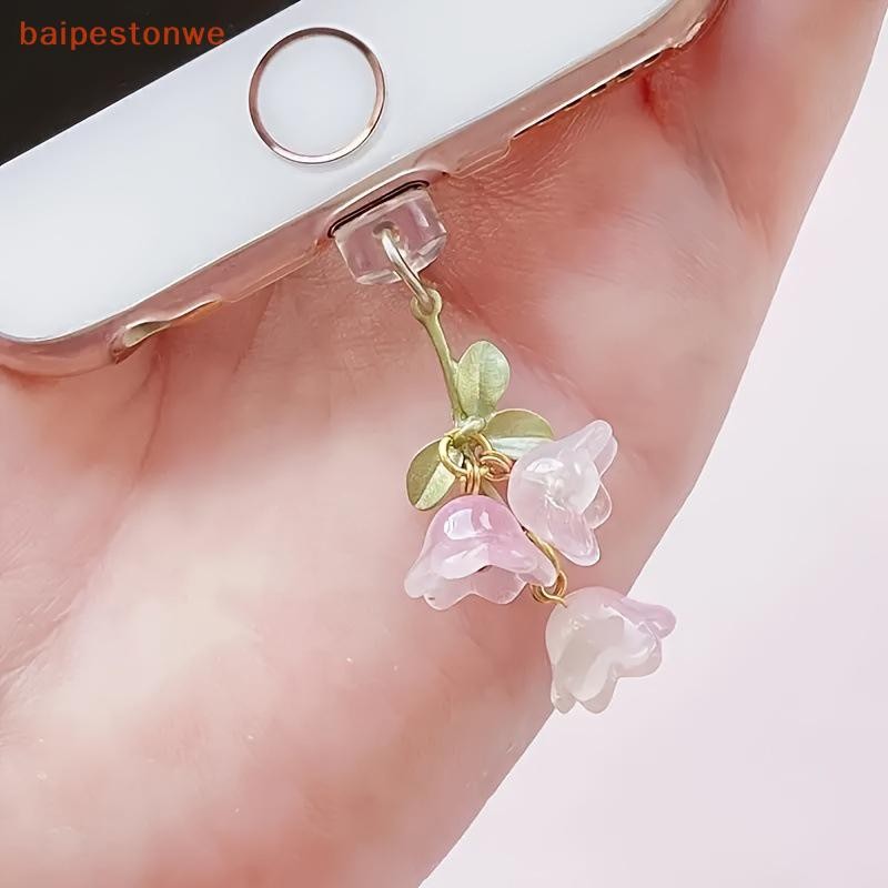 [baipestonwe] 1 Peça Para Telefone/Interface Tipo C Fofo Rosa Lírio Do Vale Charme De Flor Folha Verde Plugue De Poeira em Oferta na Shopee