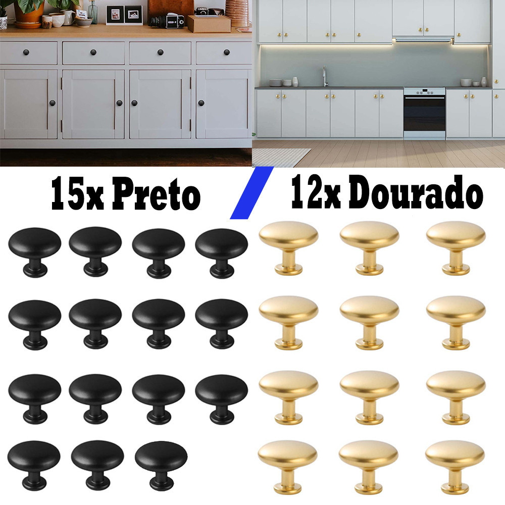 12/15 Peças Puxadores De Armário Gaveta Alças De Cozinha-Ouro/Preto VAXE