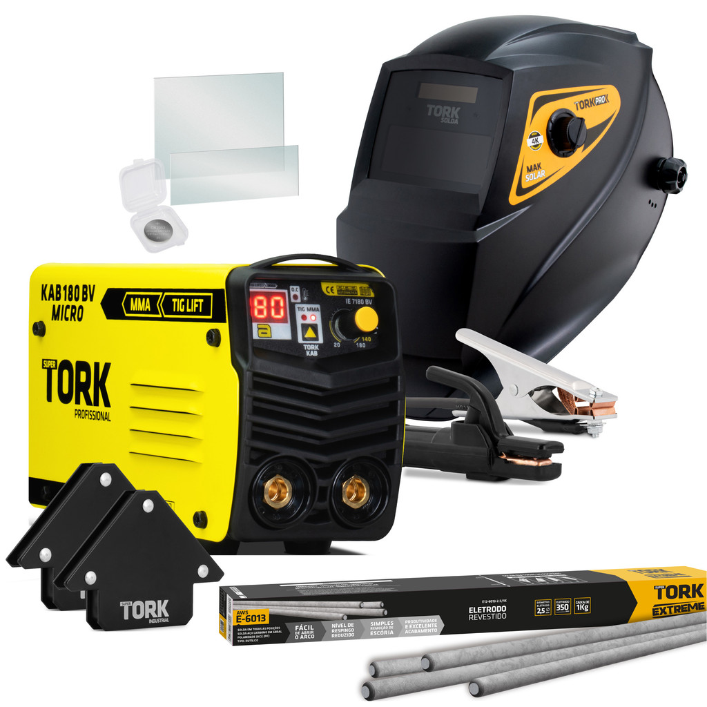 Maquina Solda Inversora Kab 180a Tig Mma Eletrodo + Máscara 4K + Eletrodo 1KG 2.5mm Super Tork