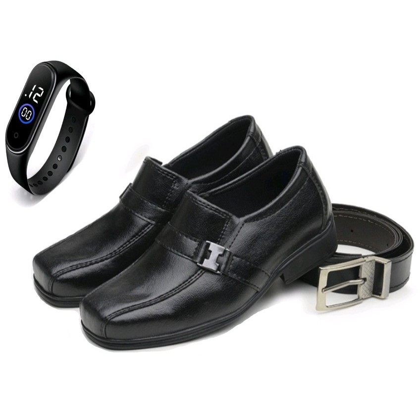 Kit 1 Par De Sapato Social Infantil Masculino + Relógio Digital + Cinto Infantil em Oferta na Shopee
