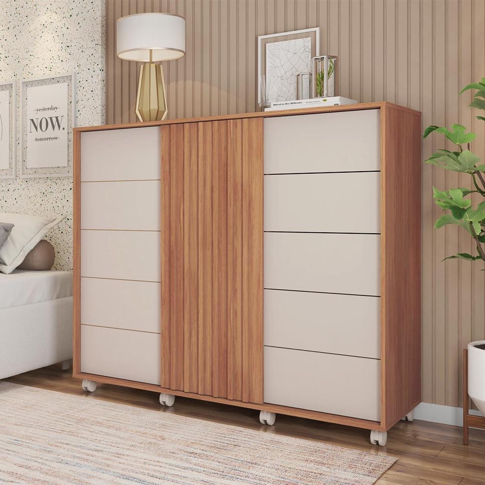 Cômoda Grande 2 Portas 5 Gavetas  Marrom Pegasus Caemmun em Oferta na Shopee