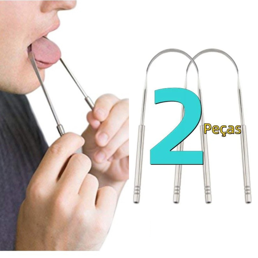 Kit 2 Limpador Raspador De Língua Em Aço Inox Para Higiene Bucal em Oferta na Shopee
