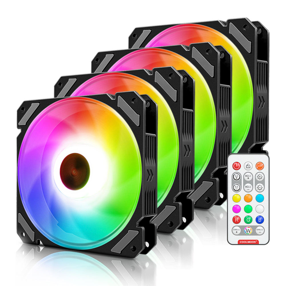 Kit 4 Cooler Fan Coolmoon Joy Pwm 4Pin Argb 5V + Controlador