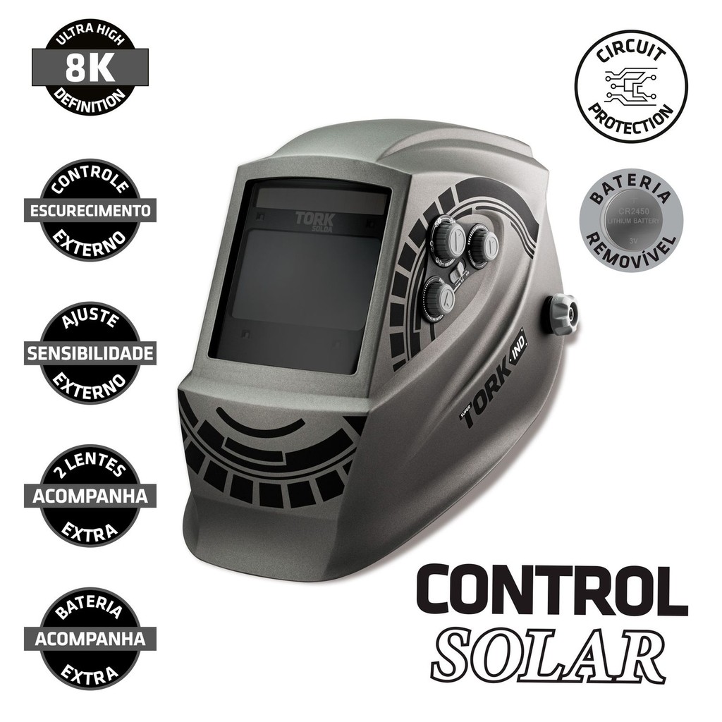 Máscara Solda Automática Control Solar 8K Msea-1003 + Bateria e Lente Super Tork