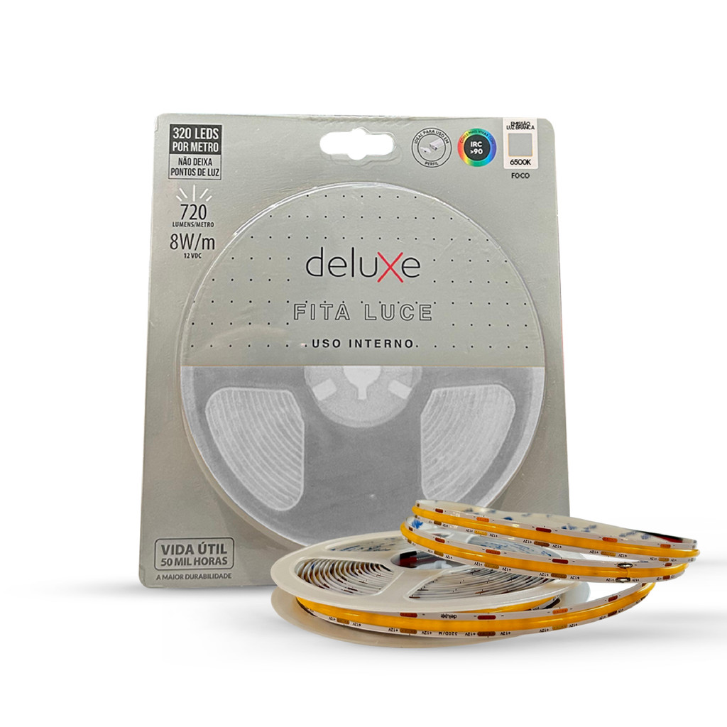 Fita Led Luce Branco Frio 6500K 5m 12V 8w IP20 Deluxe - Home & Living