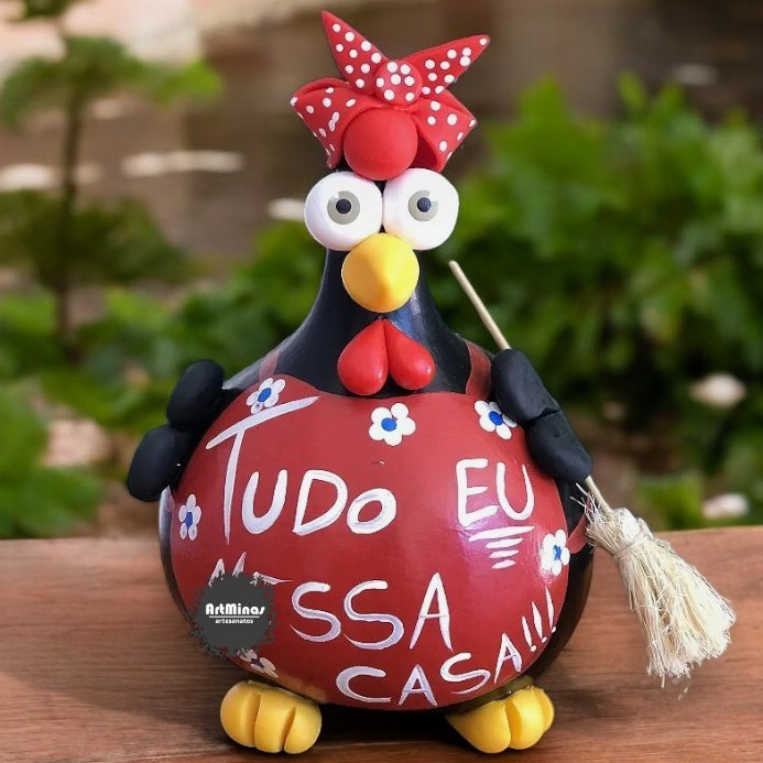 Galinha faxineira em cabaça tudo eu nessa casa avental vermelho decoração para cozinha humor em Oferta na Shopee