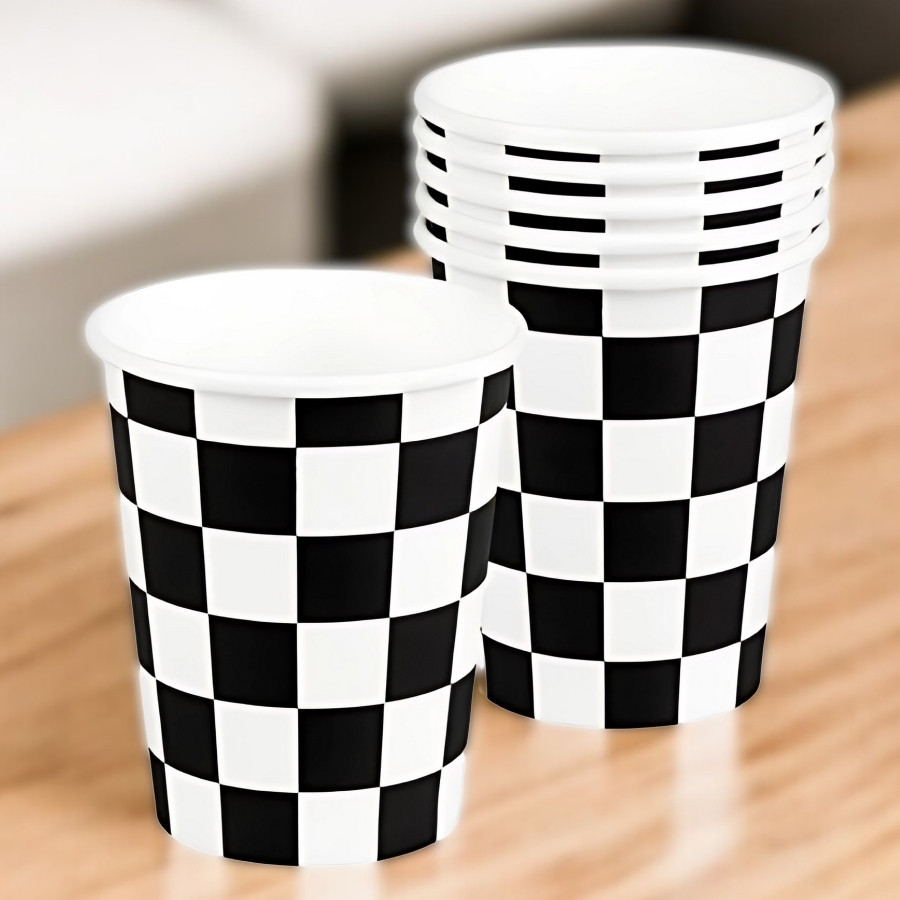 Copo de Papel Biodegradável 270ml - Xadrez Preto - 10 unidades - Silver Festas - Rizzo - Home & Living